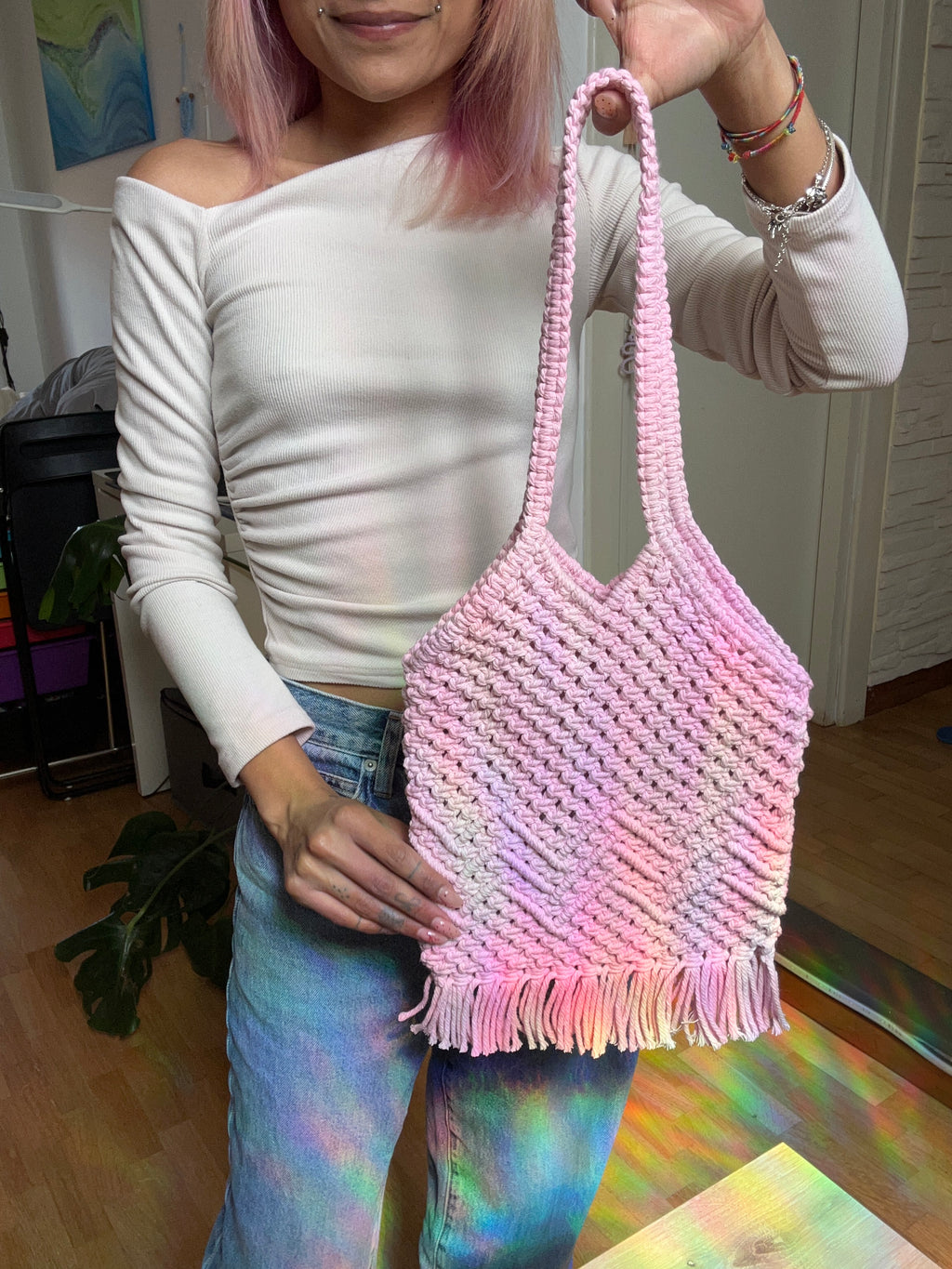 Macrame Shoulder Bag with Fringes 👜