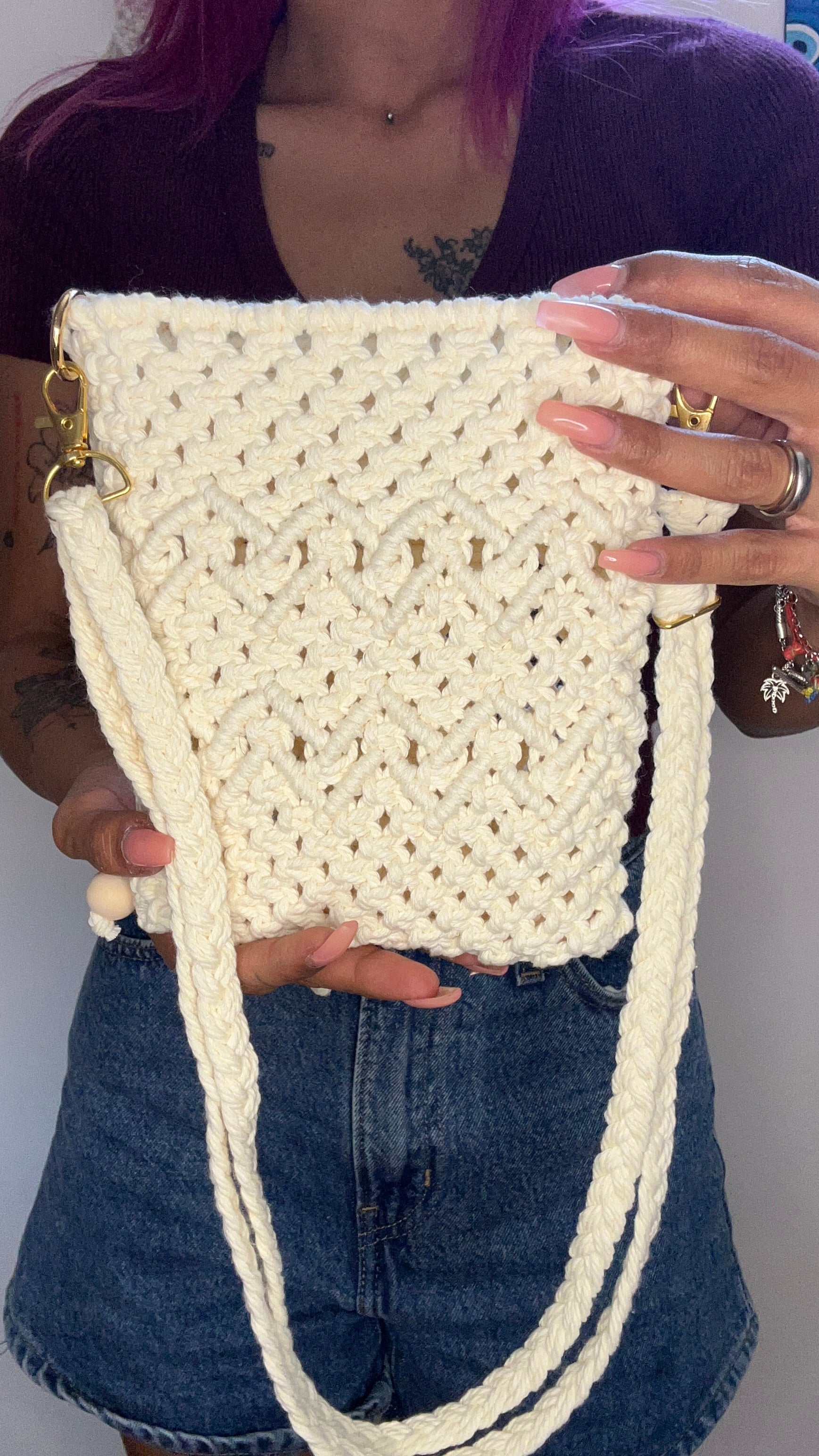 "Virginia" Macramé Crossbody Bag - removable handle