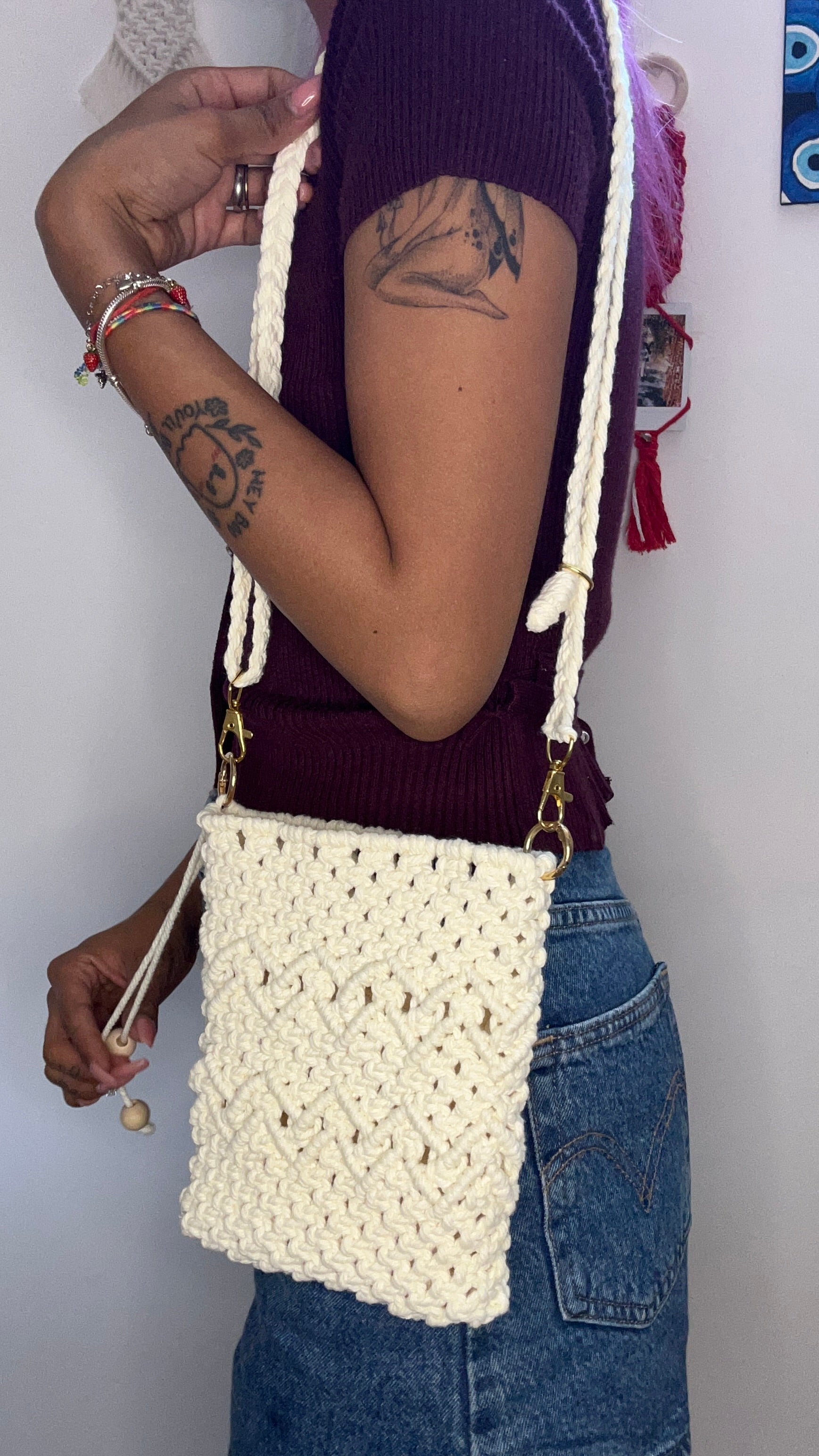 "Virginia" Macramé Crossbody Bag - removable handle