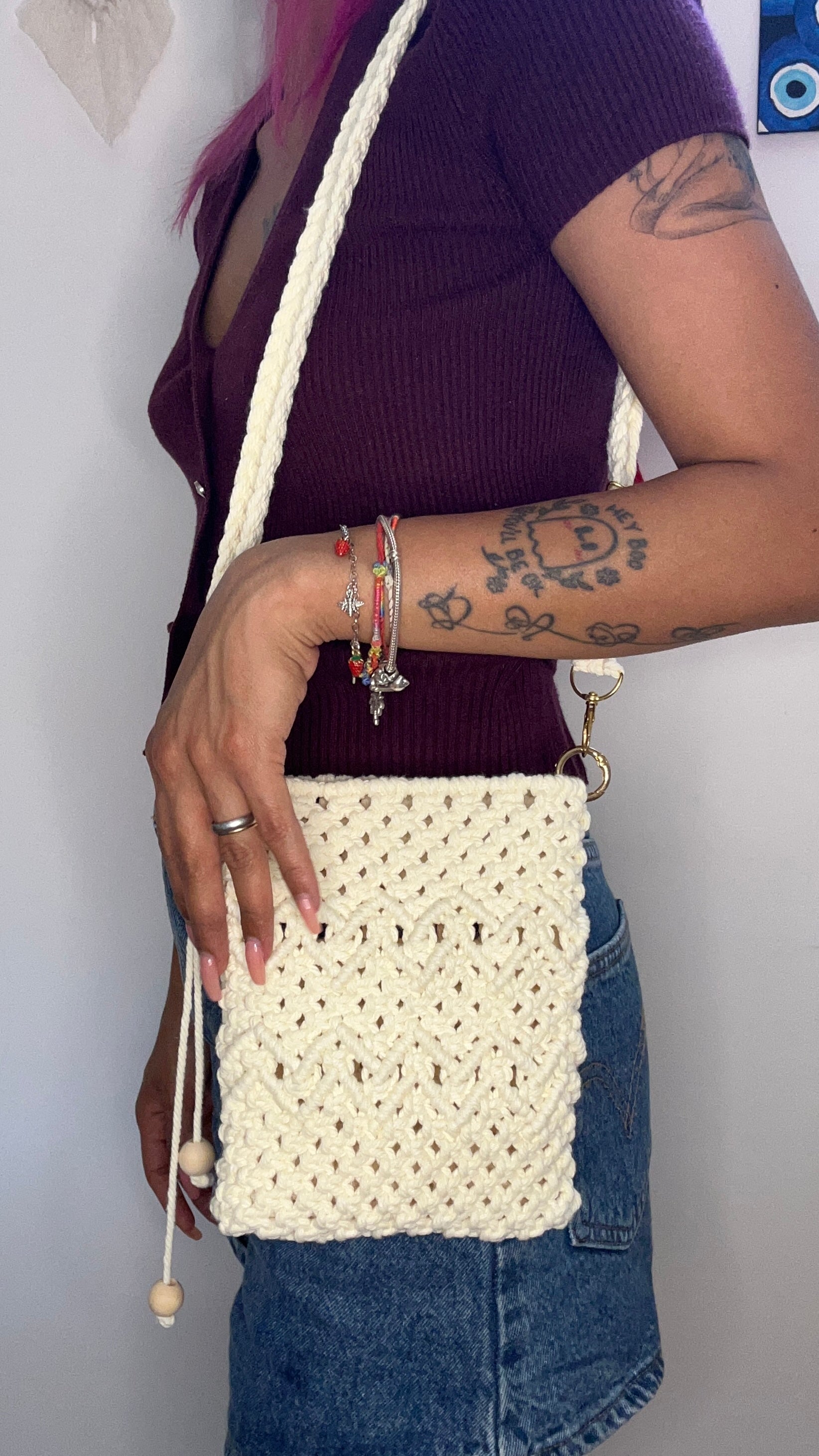 "Virginia" Macramé Crossbody Bag - removable handle