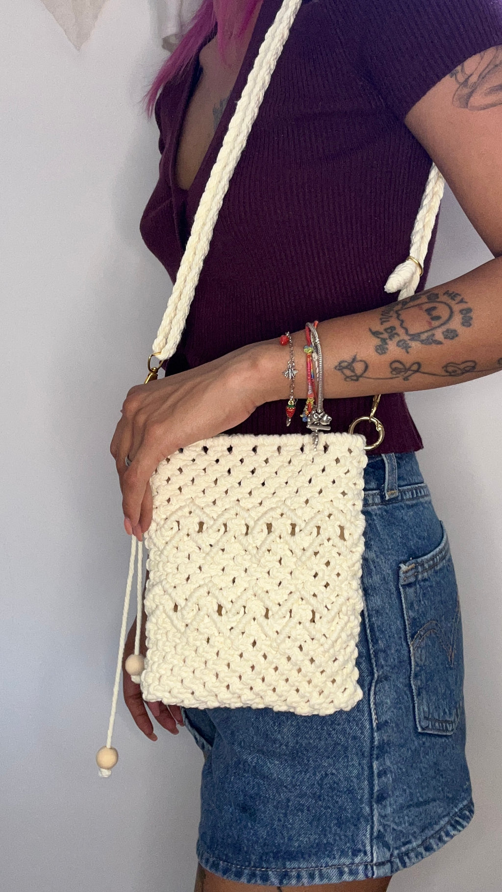 "Virginia" Macramé Crossbody Bag - removable handle