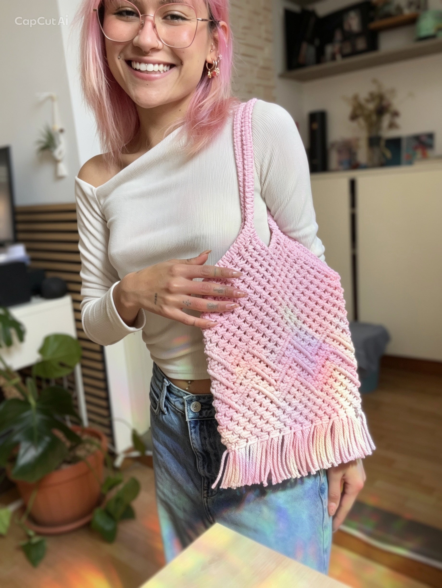 Macrame Shoulder Bag with Fringes 👜